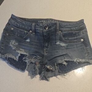 American Eagle Outfitters Women's Frayed Jean Shorts - Dark Blue